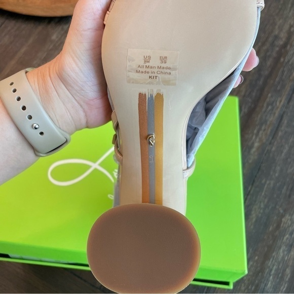 Sam Edelman Kit Slingback Block Heel Sandals in Blush Beige Patent - Picture 5 of 10